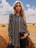 Striped Button Through Longline Blouse