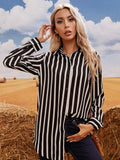 Striped Button Through Longline Blouse