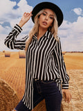 Striped Button Through Longline Blouse