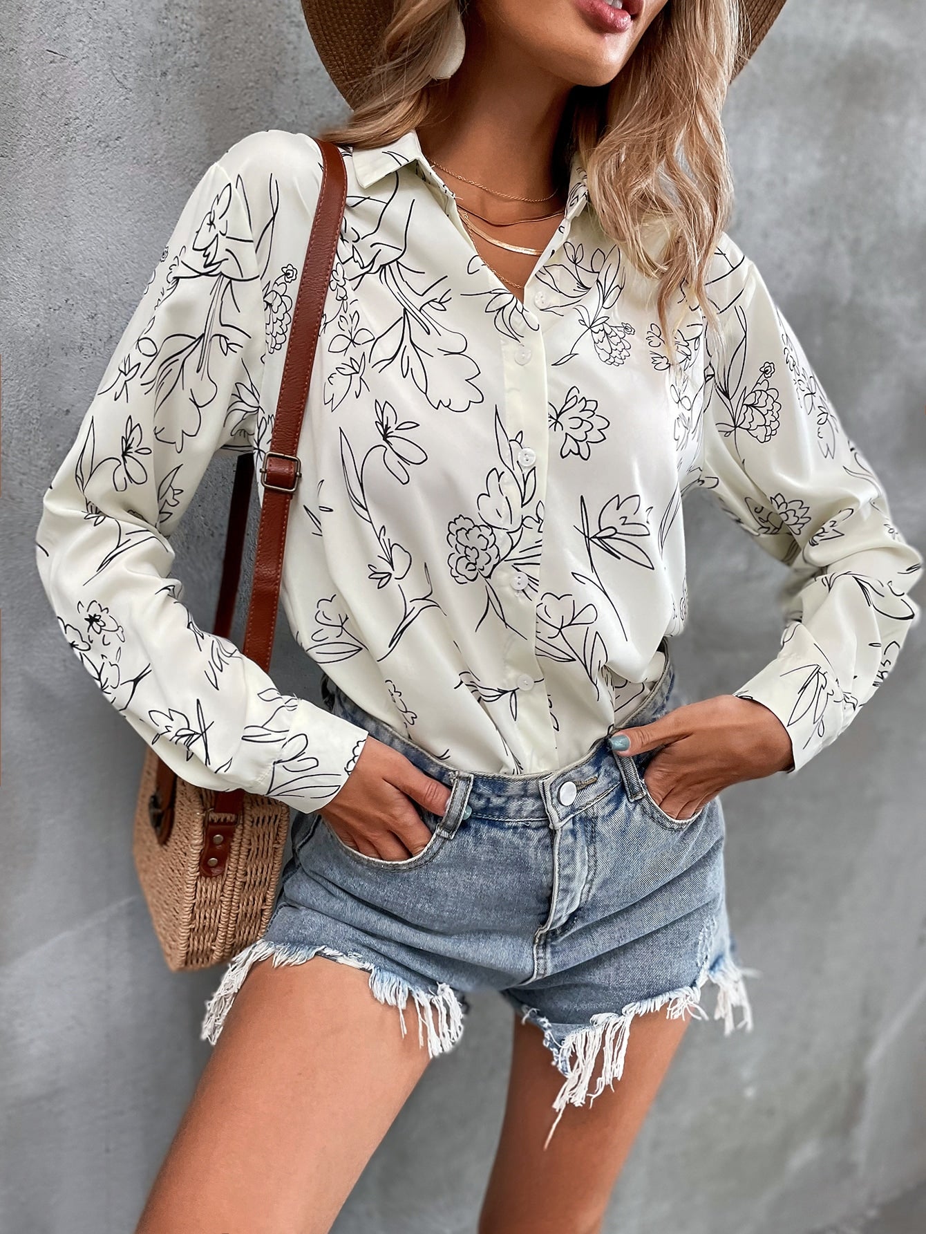 Floral Print Button Up Blouse