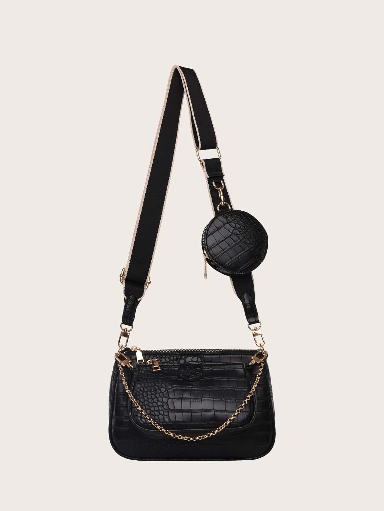 Croc Embossed Crossbody Bag With Coin Bag
