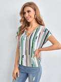 SHEIN Cutout V-neck Geo & Striped Print Top