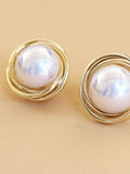 Faux Pearl Decor Stud Earrings