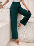 Solid Button Fly Straight Leg Tailored Pants