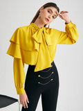 SHEIN Tie Neck Layered Foldover Front Blouse
