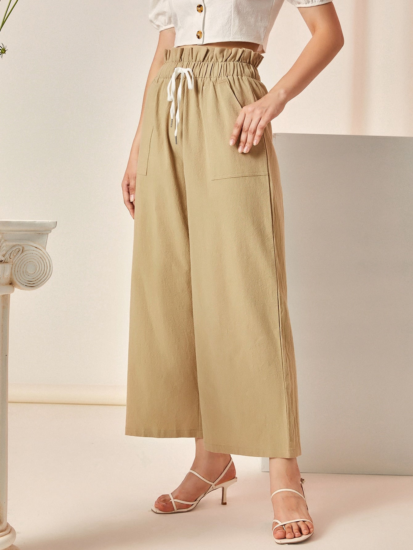 SHEIN Ruched Bandeau Top & Drawstring Paperbag Pants Set ⋆ Women's Store
