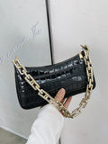 Croc Embossed Chain Baguette Bag