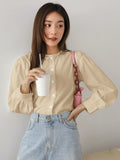 DAZY Button Front Puff Sleeve Blouse