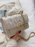 Faux Pearl Quilted Chain Bag